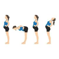incinta donna allenarsi in piedi su stuoia e fare in piedi curve esercizio. vettore