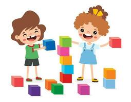 bambini giocando con edificio blocchi vettore