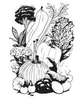 Halloween zucca colorazione pagine. verdura colorazione pagina. zucca linea arte. verdura linea arte vettore