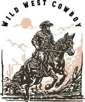 cowboy equitazione un' cavallo su un' selvaggio ovest deserto vettore