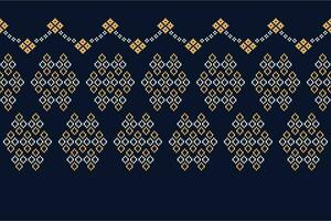 etnico geometrico tessuto modello attraversare punto.ikat ricamo etnico orientale pixel modello Marina Militare blu sfondo. astratto, vettore, illustrazione. trama, abbigliamento, cornice, decorazione, motivi, seta sfondo. vettore