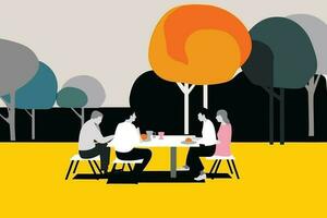 gruppo di persone cenare insieme nel il parco pop arte vettore illustrazione