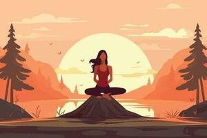 bellissimo ragazza fare yoga nel Alba illustrazione vettore