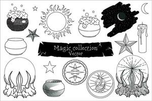 disegnato Magia collezione clipart nel vettore. vettore