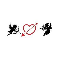 Cupido icona impostare. amore e San Valentino giorno simbolo. Cupido tiro freccia. isolato vettore nero silhouette Immagine