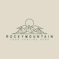 roccioso montagna linea arte logo design con Luna e nube minimalista stile logo vettore illustrazione design