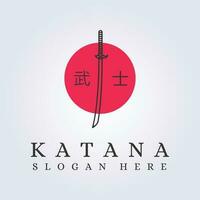 samurai katana spada e sole sfondo logo vettore etichetta simbolo design