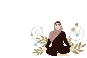 musulmano donna praticante yoga meditazione vettore illustrazione.