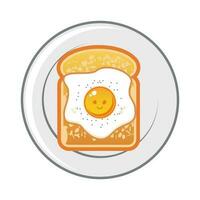 crostini pane fetta e soleggiato lato uovo carino cartone animato personaggio portafortuna con sorridente viso vettore piatto design illustrazione modello gratuito modificabile