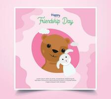 un' commovente amicizia giorno carta design con un' orso e un' coniglio vettore