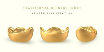 3d tradizionale Cinese oro lingotto. asiatico tradizionale elemento. vettore illustrazione