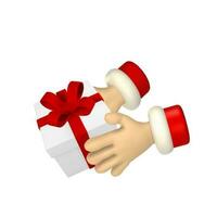 cartone animato personaggio mano con regalo scatola. 3d rendere Santa mani. vettore illustrazione
