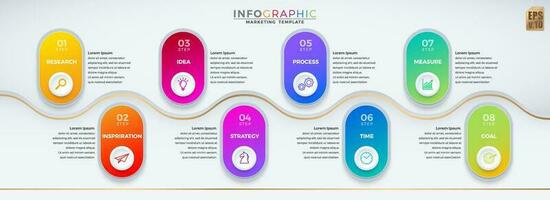 Infografica vettore attività commerciale colorato design il giro angolo e cerchio icone 8 opzioni isolato nel minimo stile. voi può Usato per marketing processi, flusso di lavoro presentazioni disposizione, flusso grafico, Stampa anno Domini.