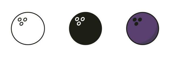 bowling palla nero silhouette e linea icona impostare. palla per gli sport gioco solido e schema nero e colore simbolo collezione su bianca sfondo. isolato vettore illustrazione.
