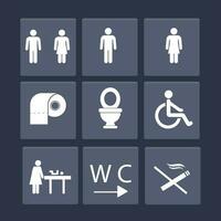 bagno gabinetto porta piatto icone impostare. uomini e donne bagno cartello per bagno. bagno piatto. vettore
