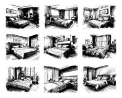 Camera da letto mano disegno schizzo illustrazione impostato vettore