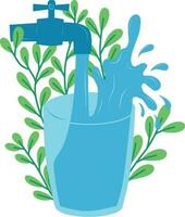 acqua rubinetto con rubinetto e foglie isolato icona vettore illustrazione design