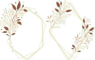 d'oro montatura con fiori e foglie isolato icona vettore illustrazione design