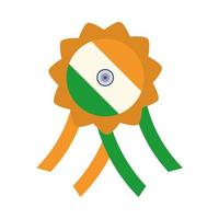 felice giorno dell'indipendenza india bandiera indiana colori distintivo icona stile piatto vettore