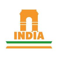 felice giorno dell'indipendenza india monumento indina gate punto di riferimento bandiera stile piatto icona vettore