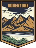 campo avventura vettore logo, montagna premio logo vettore. design per distintivo, etichetta, emblema, eccetera