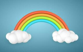 3d arcobaleno con nuvole nel cartone animato stile. fenomeno concetto. vettore illustrazione