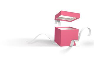 3d rendere realistico Aperto regalo scatola. rosso carta scatola con bianca nastro e ombra isolato su bianca sfondo. vettore illustrazione
