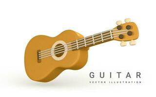 3d realistico acustico chitarra per musica concetto design nel plastica cartone animato stile. vettore illustrazione