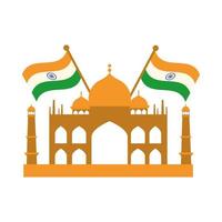 felice giorno dell'indipendenza india famoso tempio taj mahal bandiere icona stile piatto vettore