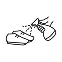 pulizia disinfezione spray alcool nelle scarpe prevenzione del coronavirus prodotti igienizzanti icona stile linea vettore