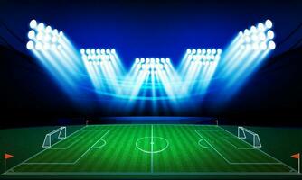 calcio arena campo con luminosa stadio luci vettore design.