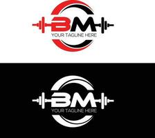 bm fitness logo con bilanciere, fitness vettore icona design e manubrio fitness Palestra logo design.