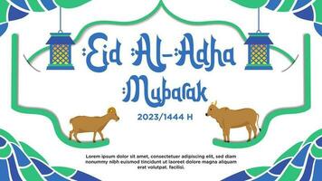 bandiera blu e verde astratto tema contento eid al-Adha con animale Qurban illustrazione vettore