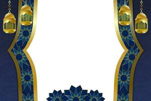 buio blu bandiera sfondo con islamico fiori ornamento e lanterne tema vettore