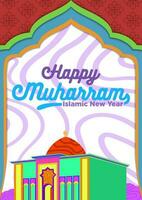vettore modello contento Muharram islamico nuovo anno con cartone animato caramella colore temi