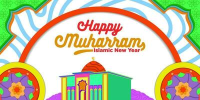 vettore modello contento Muharram islamico nuovo anno con sorprendente cartone animato temi