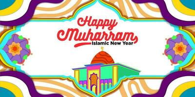 vettore modello contento Muharram islamico nuovo anno con cartone animato temi