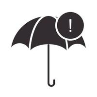 icona di avviso ombrello attenzione protezione attenzione pericolo punto esclamativo precauzione silhouette stile design vettore