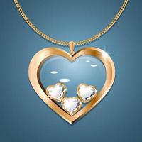 collana con ciondolo a cuore su catena d'oro. con tre diamanti a forma di cuore in oro. decorazione per le donne. vettore