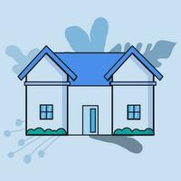 semplice Casa isolato vettore. blu tema colore, nero ictus, foglia forma sfondo. singolo urbano residenza vettore illustrazione.