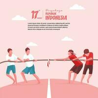 Indonesia indipendenza giorno celebrazione con tirare di guerra concorrenza vettore