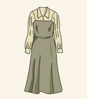 Da donna vestito è elegante nel retrò stile, camicetta con balze. minimalismo e alla moda Abiti per ragazze. illustrazione per I negozi, pubblicità, siti web e banner vettore