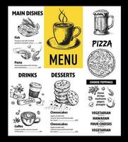 depliant menu ristorante. volantino con grafica disegnata a mano. vettore