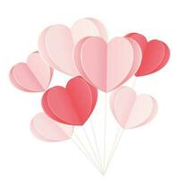 vettore palloncino rosa cuori di carta forma su sfondo bianco. concetto di amore.