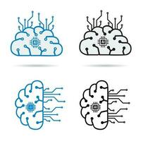 artificiale cervello icona, elettronica cervello icone vettore