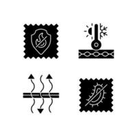 caratteristiche del tessuto icone glifi nere impostate su uno spazio bianco vettore