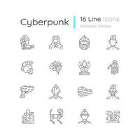 set di icone lineari cyberpunk vettore