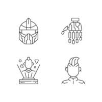 set di icone lineari di potenziamenti cyberpunk del corpo umano vettore