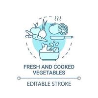icona del concetto di verdure fresche e cotte vettore