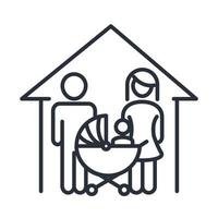 padre madre e bambino in carrozzina casa icona del giorno della famiglia in stile contorno vettore